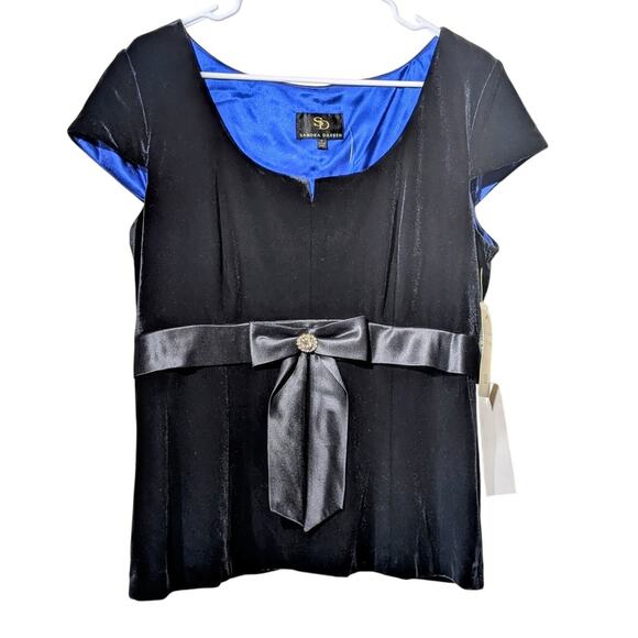 Sandra Darren NWT Black Velvet Satin Rhinestone Tie Cap Sleeve Formal Top  Sz 12 - Picture 11 of 11